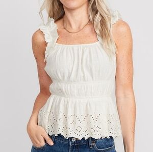 Old Navy White Ruffle Sleeve Eyelet Top Size Large Cottagecore Cotton